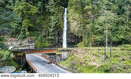 Aerial View Of Lembah Anai Waterfall, A Nature Tourist Destination In Padang. West Sumatera, Indones