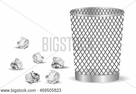 Crumpled Paper Balls And Metal Garbage Isolated On White