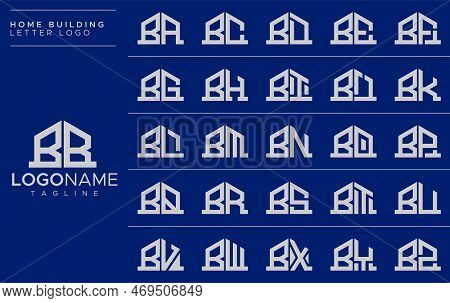 Bundle Of B Home Letter Logo Design. Set Of B House Letter Logo Template.