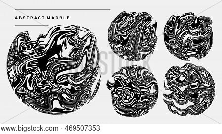 Set Of Fluid Marble Design In Circle Form. Marble Design In Circle Form.