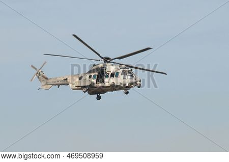 Nakhon Pathom, Thailand - January 14, 2023 : Air Show Eurocopter Ec725 Caracal, The Helicopter  For 