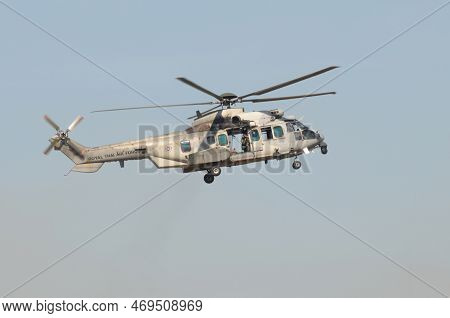 Nakhon Pathom, Thailand - January 14, 2023 : Air Show Eurocopter Ec725 Caracal, The Helicopter  For 