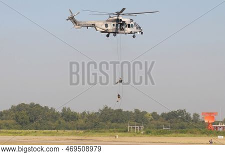 Nakhon Pathom, Thailand - January 14, 2023 : Air Show Eurocopter Ec725 Caracal, The Helicopter  For 