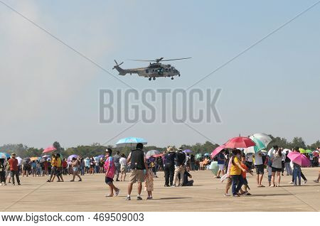 Nakhon Pathom, Thailand - January 14, 2023 : Air Show Eurocopter Ec725 Caracal, The Helicopter  For 