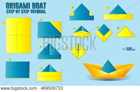 Folded Paper Boat Origami. Modern Origami Paper Ship. Collection Realistic Paper Boat Origami.