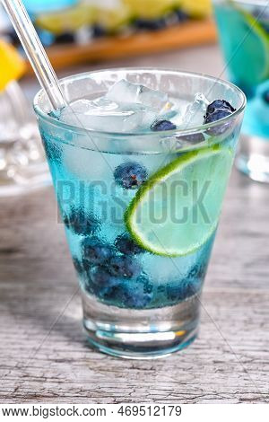 Blue Mojito With Blueberries. Cocktails Liquor-based Blue Curacao