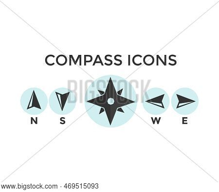 Compass Icons Set, Arrow Compass Icon Sign And Symbol. Geographical Position, Cartography. Navigatio