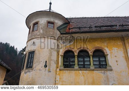 The Historic Pustal Castle In Skofja Loka In Gorenjska, Slovenia. Called Pustalski Grad In Slovenian