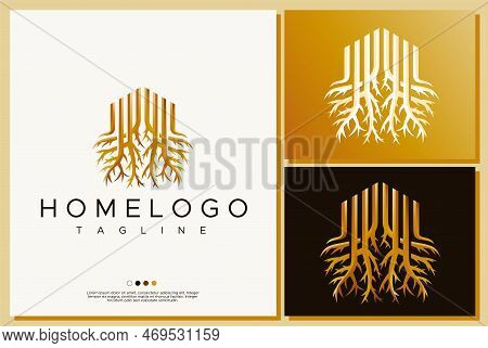 Root Home Logo Design Template. Luxury Tree Home Logo Design.