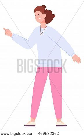 Angry Woman Shouting. Fighting Character. Aggresive Person Isolated On White Background
