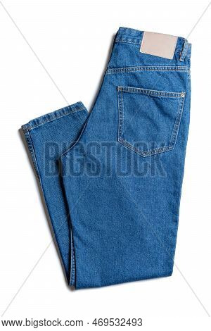 Blue Jeans Pants Isolated On White Background. Denim Background, Texture. Fashion Concept, Business,