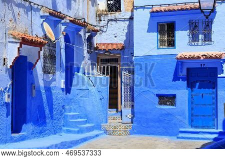 Chefchaouen, Morocco - May 29, 2017: View Of The Blue Walls Of Medina In Chaouen. The City Is Noted 