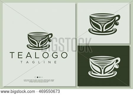 Tea Cup Logo Design. Retro Minimal Tea Logo Branding.