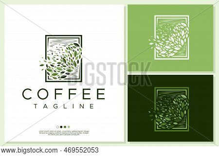 Coffee Bean Logo Template With Leaf Design. Leaf Coffee Logo Design Template.