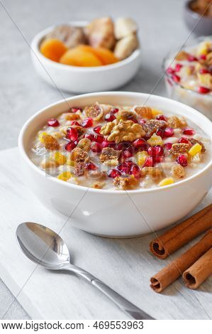Traditional Turkish Delicious Mixed Dessert, Ashura (asure) With Pomegranate Seeds, Walnut, Apricot,