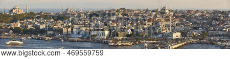 Istanbul Panoramic View. Orient And Occident Seaside. Golden Horn. Turkey