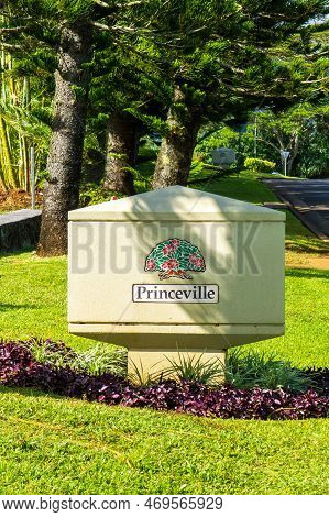 Princeville, Hawaii - May 03, 2015: Sign Surrounded By Flower Landscaping Welcoming People To Prince