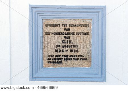 Elim, South Africa - Sep 21, 2022: A Centenary Memorial Plaque At The Historic Moravian Church, In E