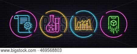 Infographic Graph, Chemistry Lab And Technical Documentation Minimal Line Icons. Neon Laser 3d Light
