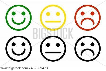 Face Smile Icon Positive, Negative Neutra Vector.basic Emoticons Set.emoji Icon Set On White Backgro