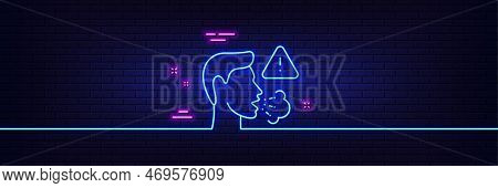 Neon Light Glow Effect. Cough Line Icon. Coronavirus Symptom Sign. Flu, Sneeze Or Pneumonie Symbol. 