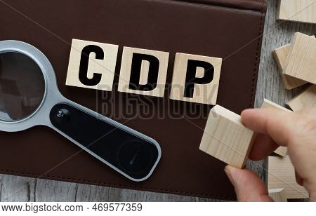 Customer Data Platform .cdp. Concept. Wooden Cubes In A Brown Notebook. Text On Wood