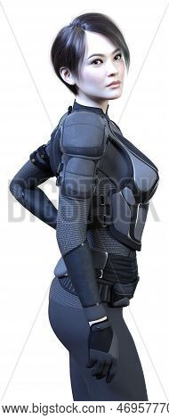 3d Rendering Of A Sceince Fiction Warrior Woman Isolated On White Background