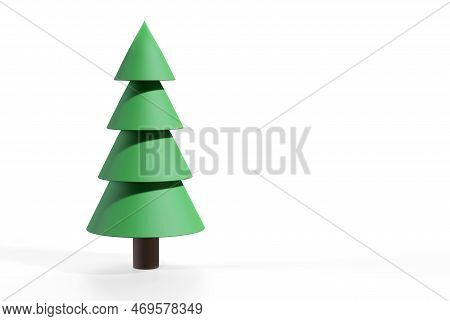 Three-dimensional Low Poly Model Of A Green Christmas Tree On A White Background. 3d Render Illustra