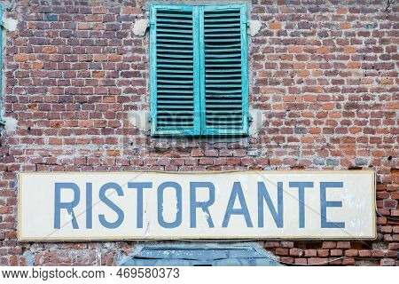 Old Vintage Restaurant Sign In Italy - Concept Of Retro, Traditional Ristorante Design