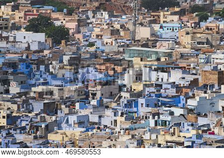 Beautiful Top View Of Jodhpur City From Mehrangarh Fort, Rajasthan, India. Jodhpur Is Called Blue Ci