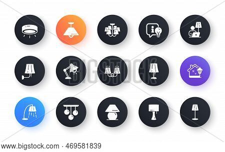 Lamps Icons. Spotlight Led, Table Lamp And Floor Light. Modern Chandelier, Electric Light Illuminate