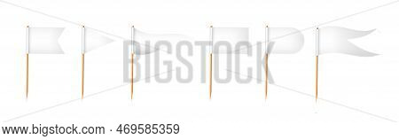 Toothpick Flags. Wooden Toothpicks With White Paper Flag. Location Mark, Map Pointer. Vector