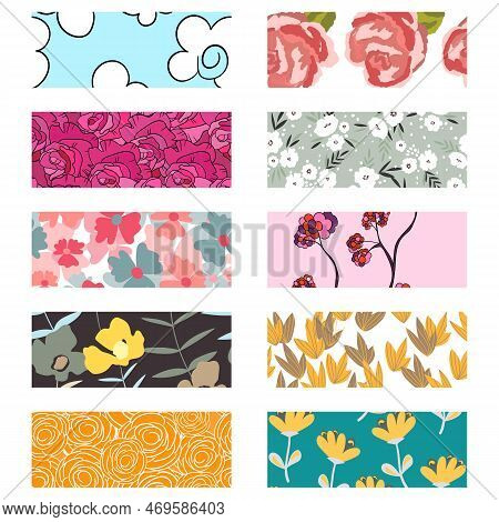 Vector Illustration Of A Set Of Decorative Ribbon Stripes. Masking Tape, Satin Or Corsage, Grssgrain