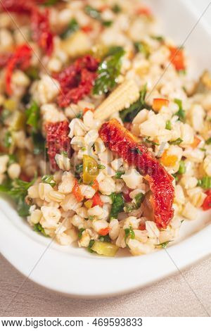 Tabbouleh Salad - Traditional Middle Eastern Or Arabic Cuisine. Levantine Vegetarian Salad With Bulg