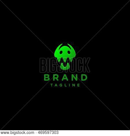 Monster Face With Mouth Forming Letter M. Monster Face With Two Horns Screaming Showing His Sharp Te