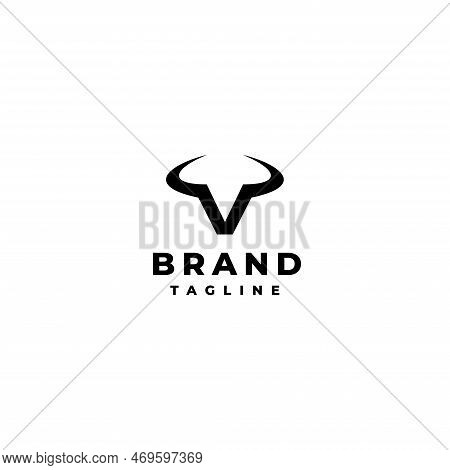 Letter V With Two Horns. The Initial V With Two Horns Symbolizes Power And The Wild