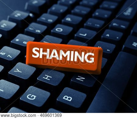 Writing Displaying Text Shaming. Conceptual Photo Subjecting Someone To Disgrace, Humiliation, Or Di