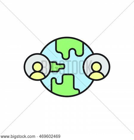 World Globe And People Filled Color Icon. Linear Style Sign For Mobile Concept And Web Design.