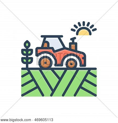 Color Illustration Icon For Agricultural Farm Agrarian Rural Predial Sun Leaf Harvester Agricultural