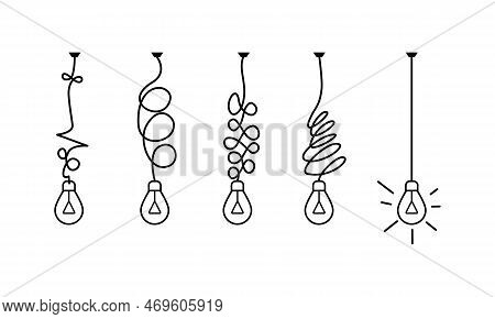 Idea Concept, Creative Of Simplifying Complex Process Lightbulb, Bulb Sign, Innovations, Untangled O