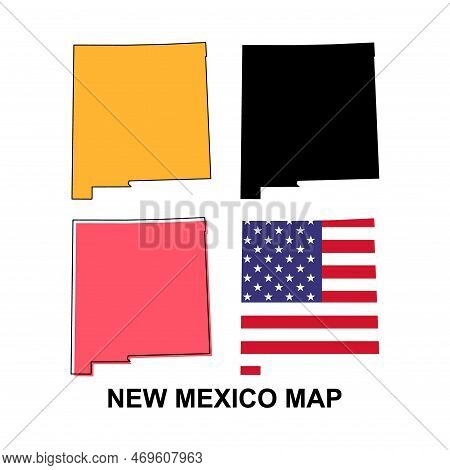Set Of New Mexico Map, United States Of America. Flat Concept Vector Illustration .