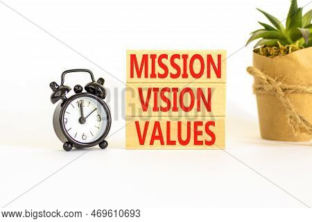 Mission Vision Values Symbol. Concept Words Mission Vision Values On Wooden Blocks On A Beautiful Wh