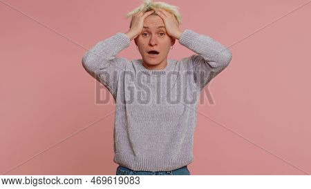 Stressed Depressed Woman Terrified About Danger Problems, Suffering Phobia, Anxiety Disorder, Expres