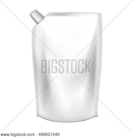 White Doy-pack Vector. Blank Doypack For Food Or Drink Foil Bag Packaging. Polythene Retail Canned D