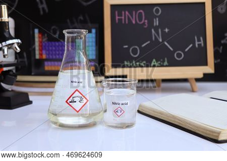 Nitric  Acid In Glass, Chemical In The Laboratory And Industry
