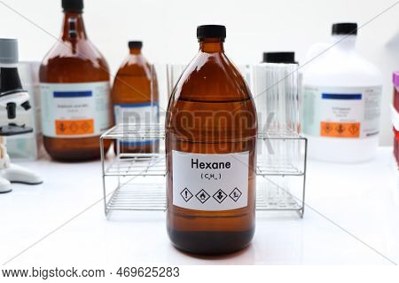 Hexane In Bottle , Chemical In The Laboratory And Industry, Chemical Used In The Analysis