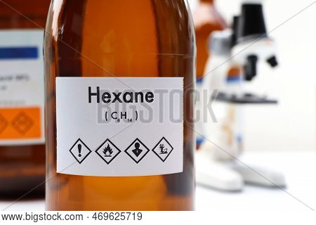 Hexane In Bottle , Chemical In The Laboratory And Industry, Chemical Used In The Analysis