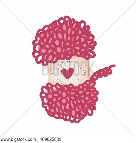 Bright Tangle Of Plush Yarn For Hand Knitting With Ready Loops Female Hobby. Hand Drawn Vector Illus