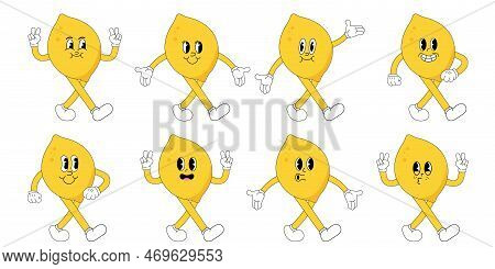 A Set Of Lemon Groovy Characters From Comics . Modern Illustration With Legs And Arms.