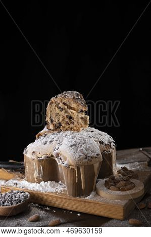 Colomba With Chocolate. Easter Italian Cake With Almonds And Chocolate In The Shape Of A Dove. Festi